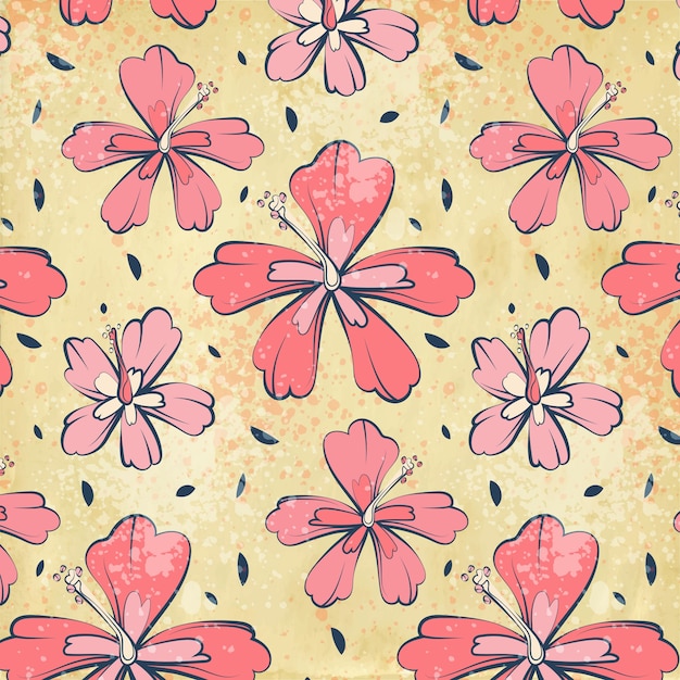 Hand drawn hibiscus flower pattern