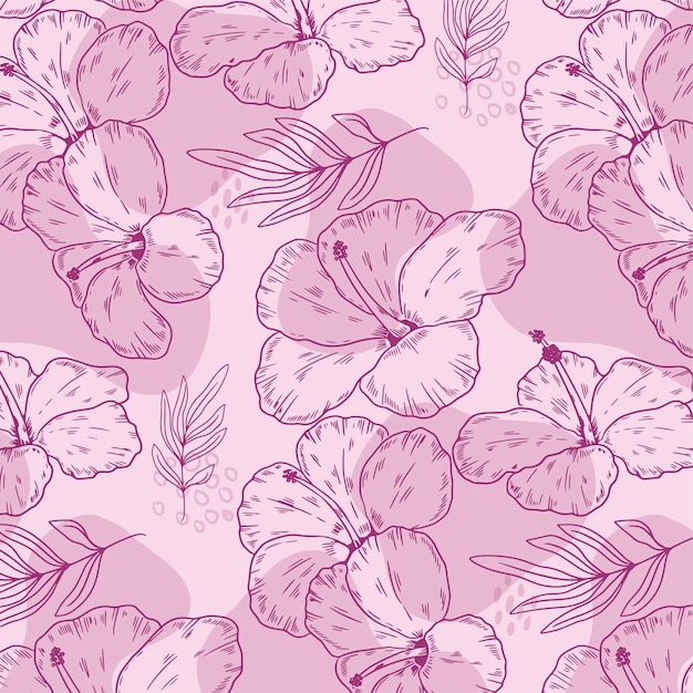 Hand drawn hibiscus flower pattern