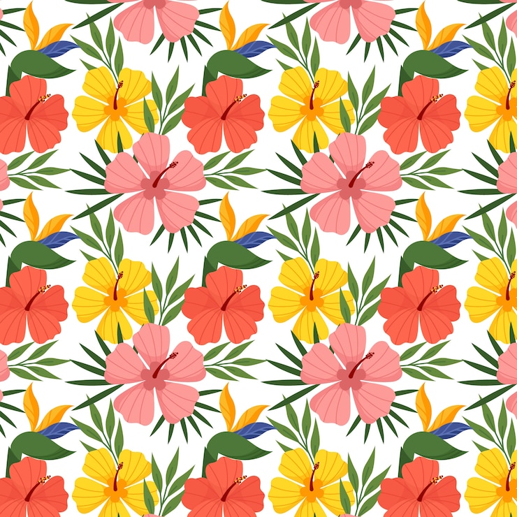 Free Vector hand drawn hibiscus flower pattern