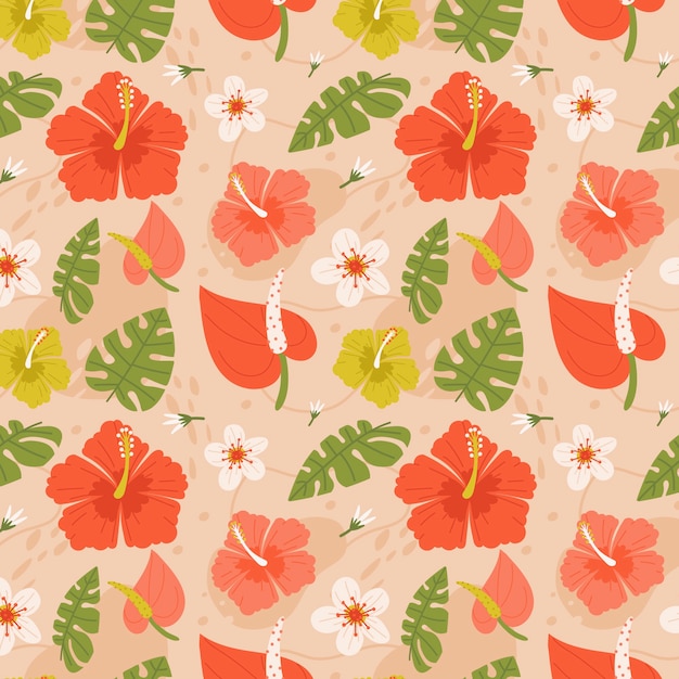 Free Vector hand drawn hibiscus flower pattern