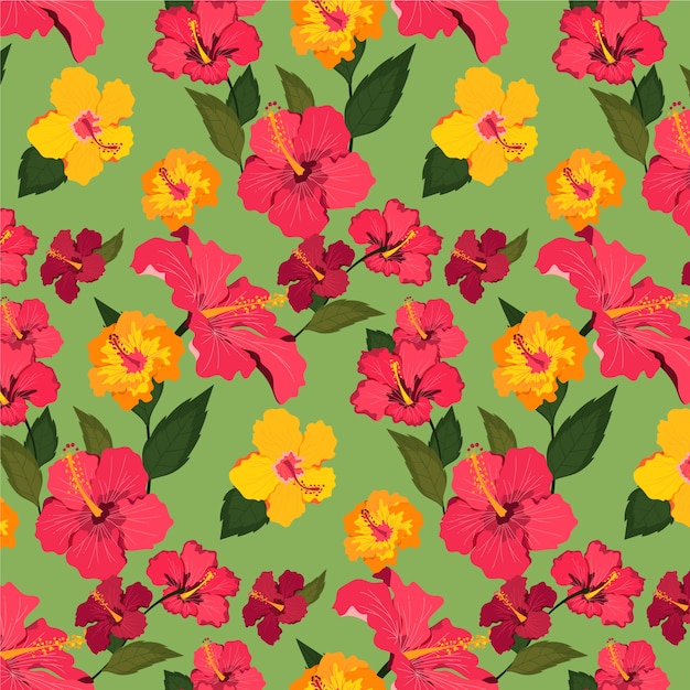 Free vector hand drawn hibiscus flower pattern