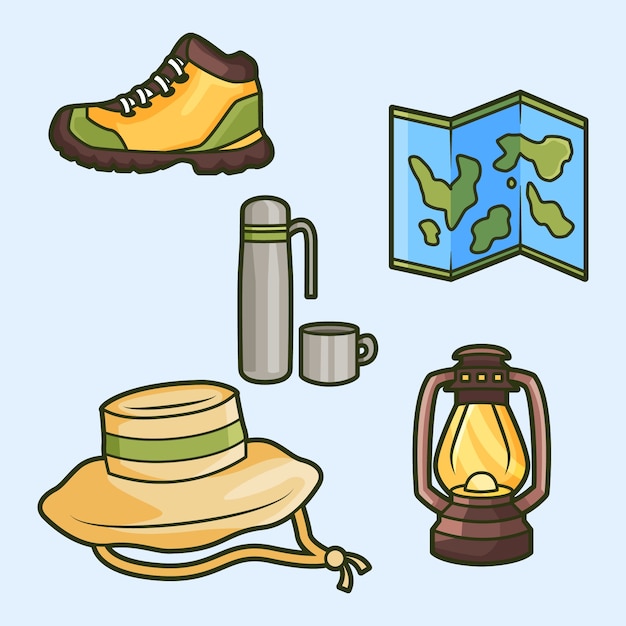 Free vector hand drawn hiking element set