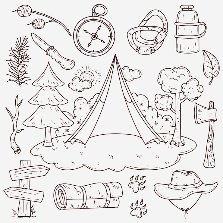 Free Vector hand drawn hiking element set