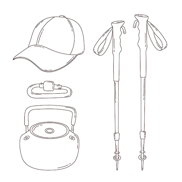 무료 벡터 손으로 그린 하이킹 요소