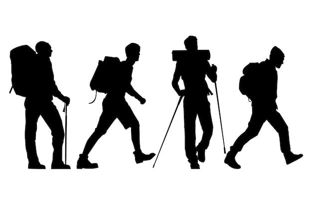 Free vector hand drawn hiking  silhouette set