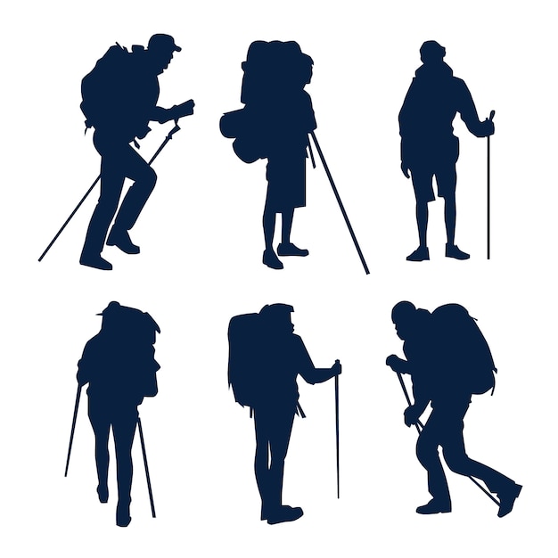 Free vector hand drawn hiking silhouette