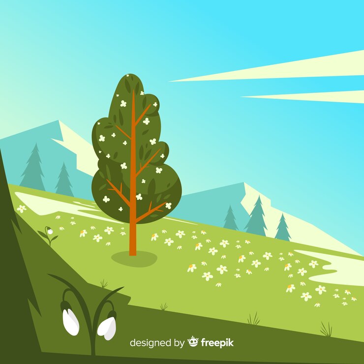 Free Vector hand drawn hill spring background