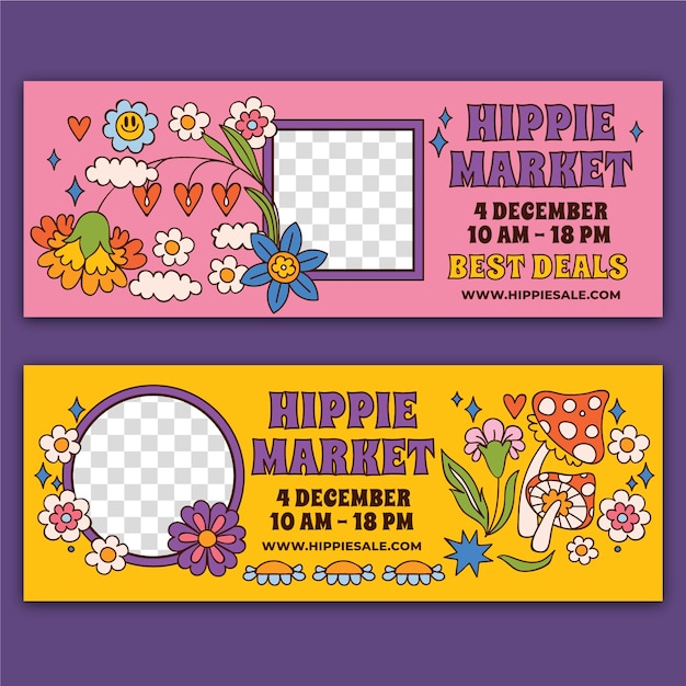 Free vector hand drawn hippie market banner