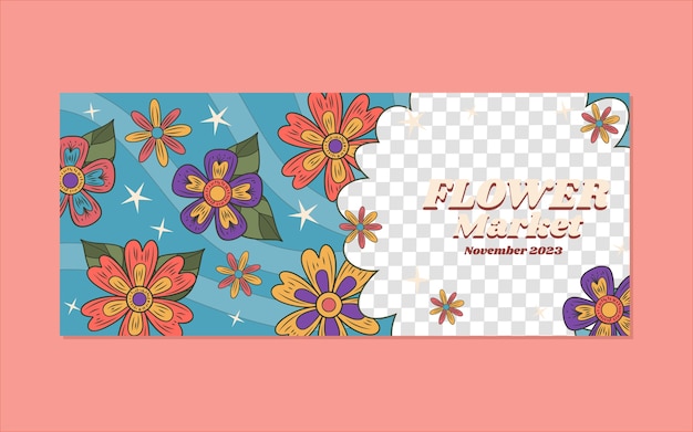 Free vector hand drawn hippie market horizontal banner