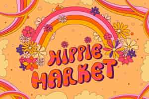 Vettore gratuito illustrazione del testo del mercato hippie disegnato a mano