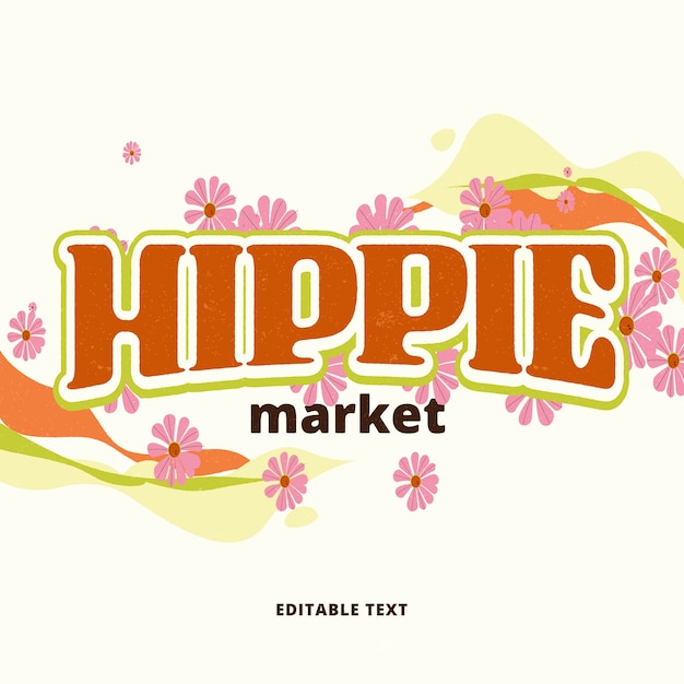 Illustrazione del testo del mercato hippie disegnato a mano