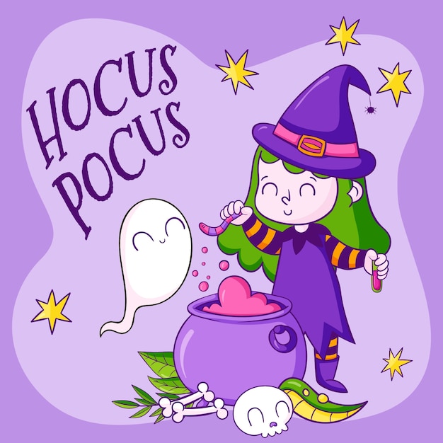 무료 벡터 손으로 그린 hocus pocus 할로윈 그림