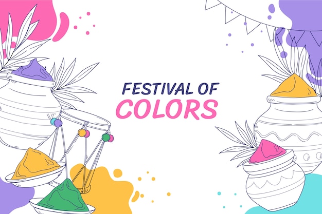 Vettore gratuito priorità bassa di celebrazione festival holi disegnato a mano