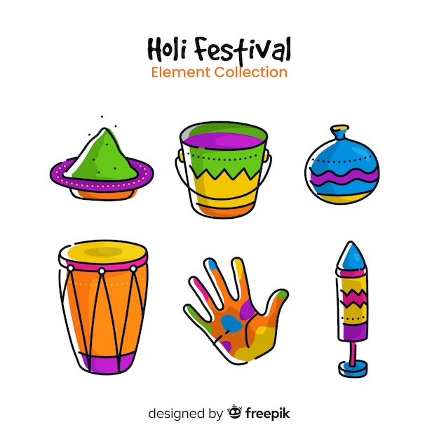 Free vector hand drawn holi festival element pack