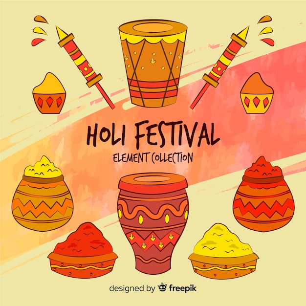 Vettore gratuito elementi di festival holi disegnati a mano