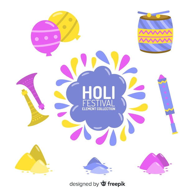 무료 벡터 손으로 그린 holi 축제 요소