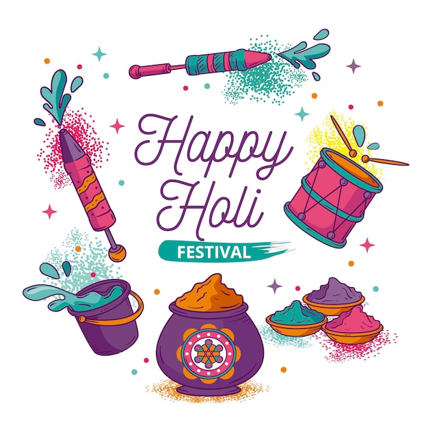 Free vector hand drawn holi festival event