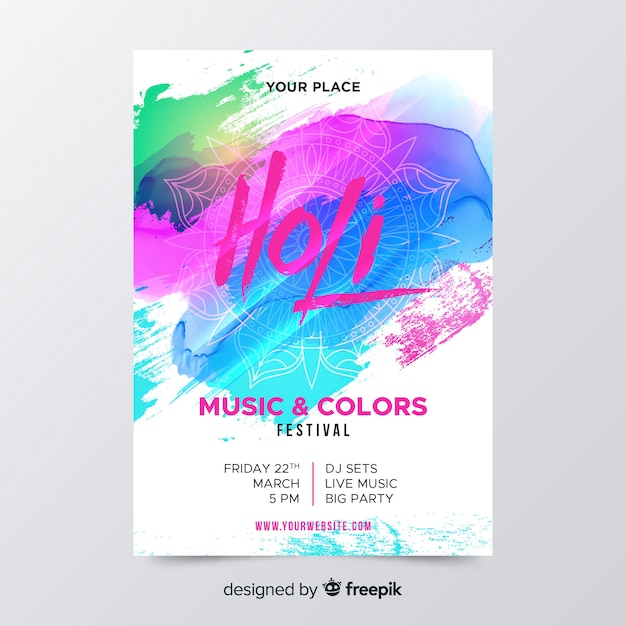 Hand drawn holi festival flyer template