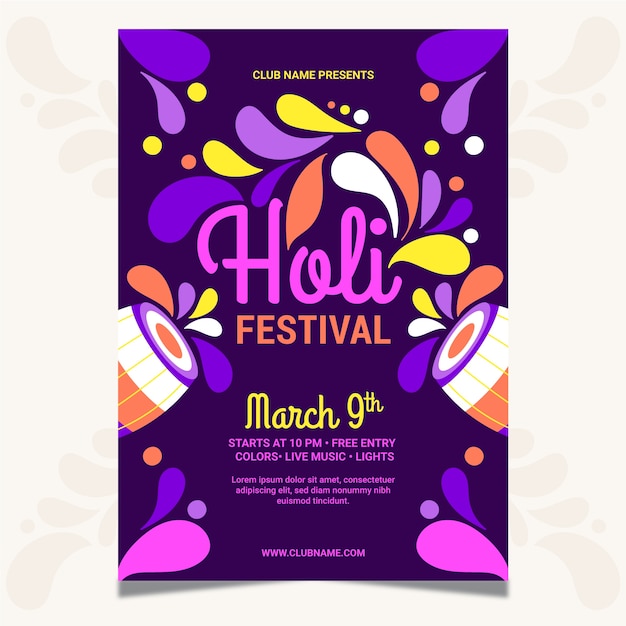 Hand-drawn holi festival flyer template