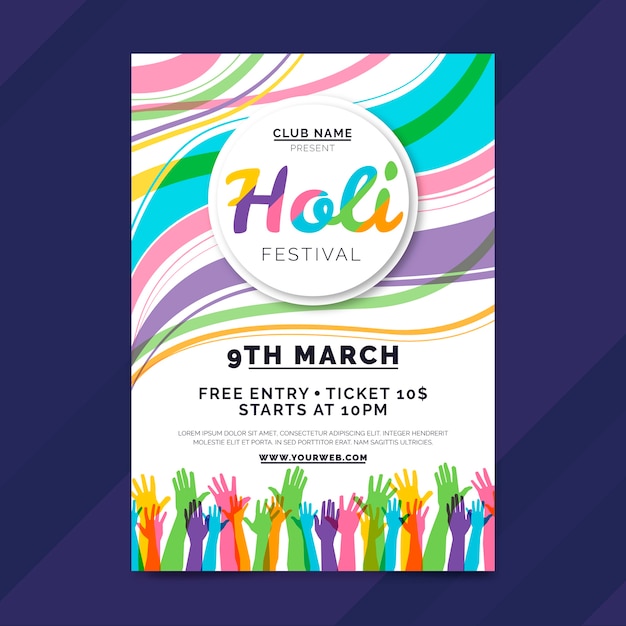 Free vector hand drawn holi festival flyer template