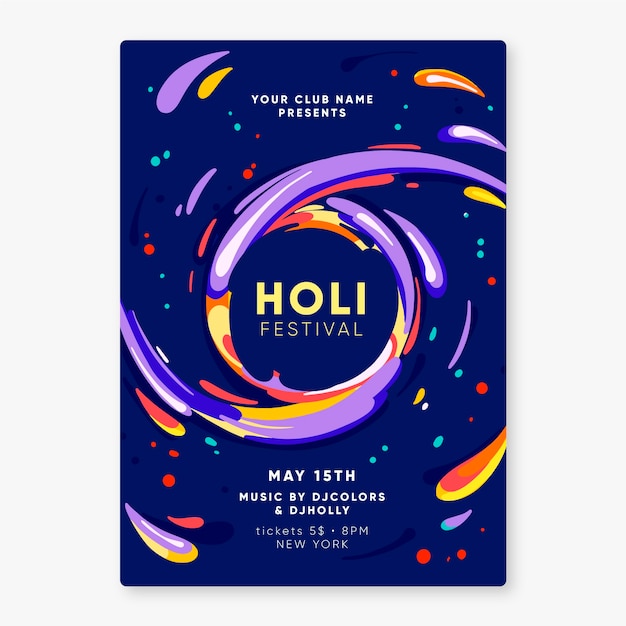 Free Hand-drawn Holi Festival Flyer Vector Template – Download for Free