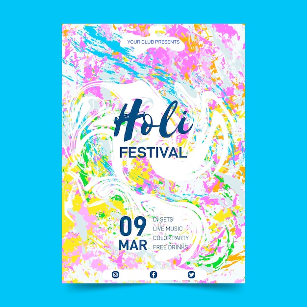 Modello di manifesto festival holi disegnati a mano