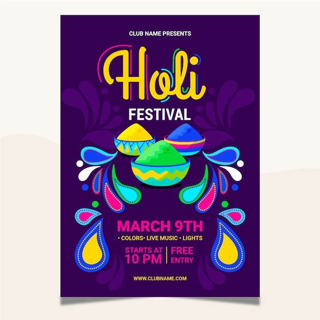 Нарисованный вручную шаблон плаката фестиваля Холи