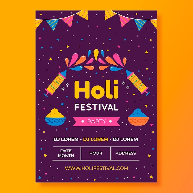 손으로 그린 Holi 축제 포스터 템플릿