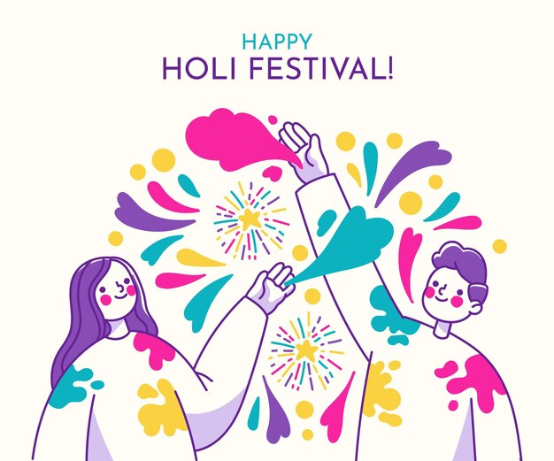 Hand-drawn holi festival with people and colors