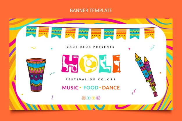 Hand drawn holi horizontal banner