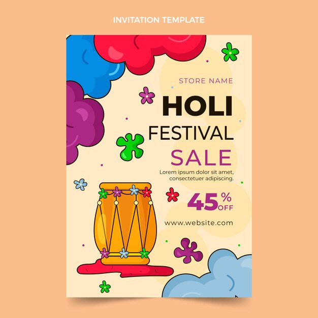 Free vector hand drawn holi invitation template