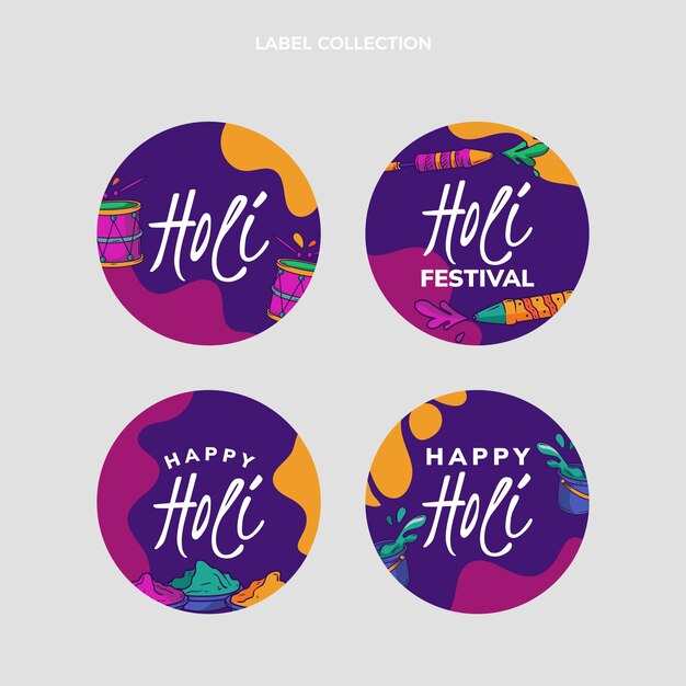 Hand drawn holi labels collection