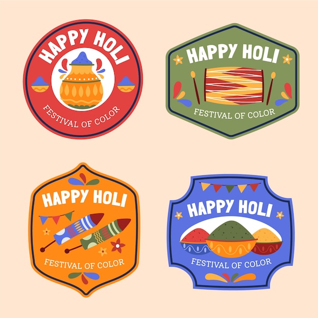 Free vector hand drawn holi labels collection