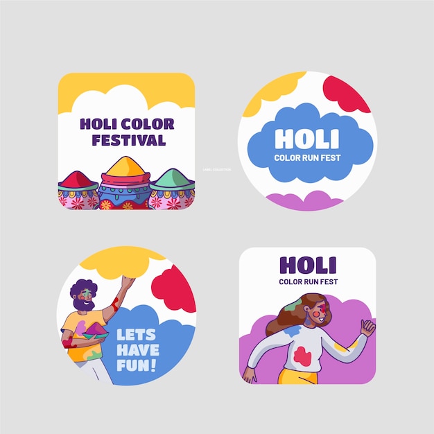 Hand drawn holi labels collection