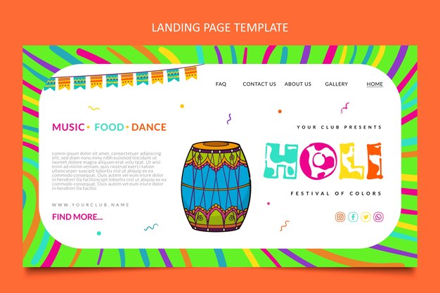 Hand drawn holi landing page template