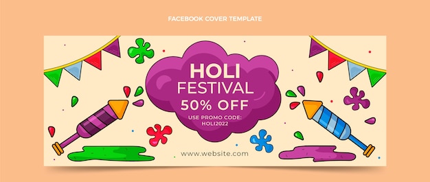 Free vector hand drawn holi social media cover template