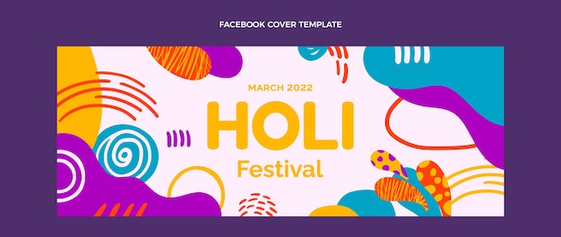 Free vector hand drawn holi social media cover template