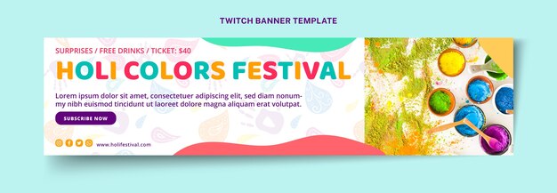 무료 벡터 손으로 그린 holi twitch 배너