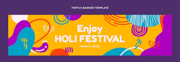 무료 벡터 손으로 그린 holi twitch 배너