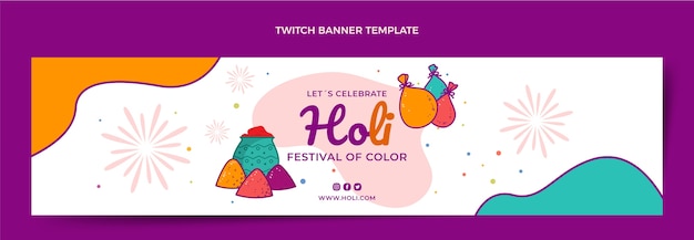 Vettore gratuito banner holi twitch disegnato a mano