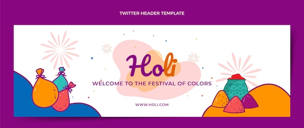 Free vector hand drawn holi twitter header