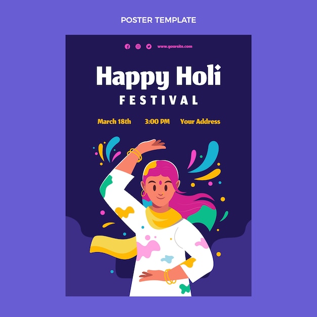 Vettore gratuito modello di poster verticale holi disegnato a mano