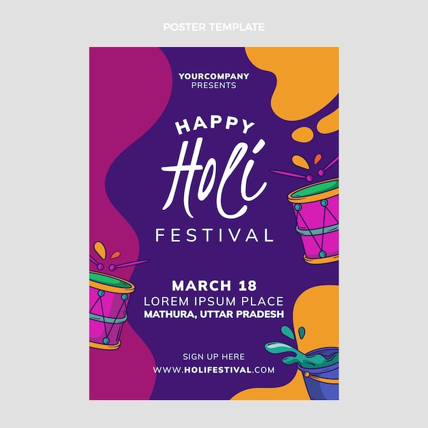 Hand drawn holi vertical poster template
