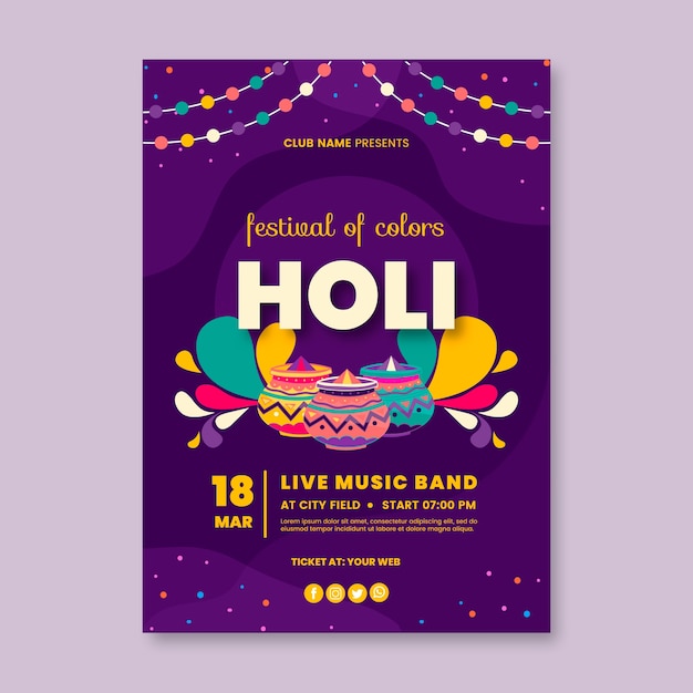 Free vector hand drawn holi vertical poster template