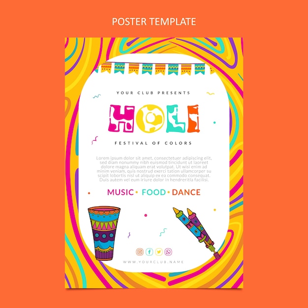 Hand drawn holi vertical poster template