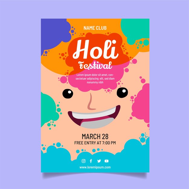Hand drawn holi vertical poster template