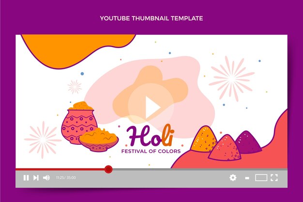 Free vector hand drawn holi youtube thumbnail