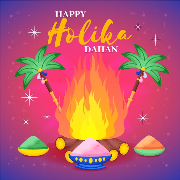 Hand-drawn holika dahan illustration with campfire