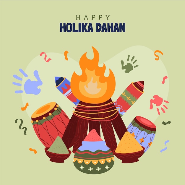 Free vector hand drawn holika dahan illustration