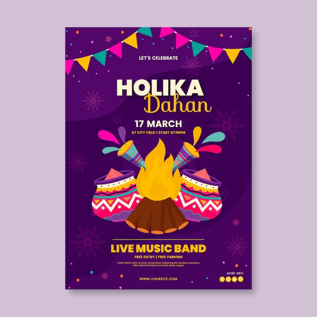 Hand drawn holika dahan vertical poster template